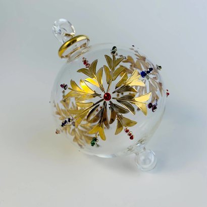 Fair Trade, Made in Egypt, Blown Glass Ornament - Gold Snow Flake with Colors