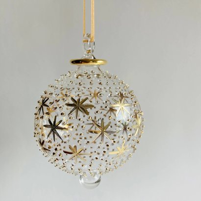 Fair Trade, Made in Egypt, Blown Glass Ornament - Gold Stars & Dots
