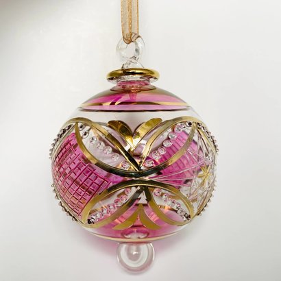 Fair Trade, Made in Egypt, Blown Glass Ornament - Pink Carousel
