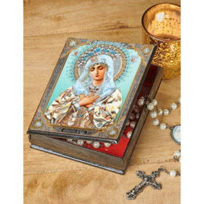 Virgin Mary Extreme Humility - Keepsake Rosary Prayer Beads Wooden Russian Icon Box