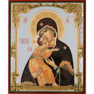 Virgin Of Vladimir Byzantine Icon  Wood 8 3/4"x7 1/4"