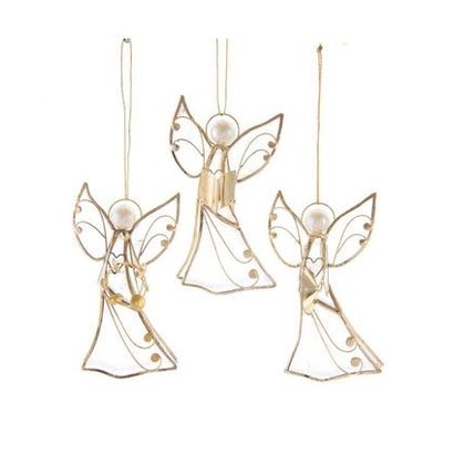 Capiz Angel Musician Ornament, 4"