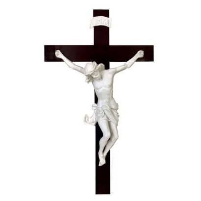 Baroque Style Crucifix, white alabaster, 30"
