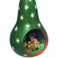 Fair Trade Nativity Christmas Gourd Ornament -  Green