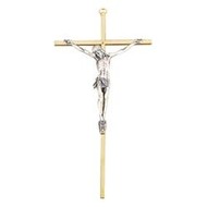 Crucifix, 10" Brass Cross/Pewter Corpus