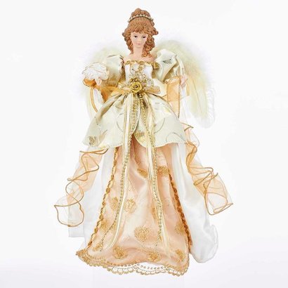 17" Ivory/ Gold Angel Tree Topper, Lighted