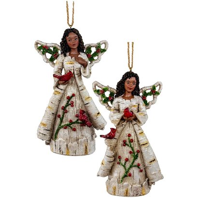 5" Birch Berry Black Angel Ornament