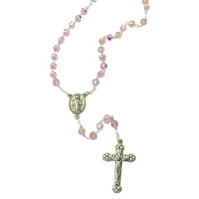 AB Crystal - Miraculous Medal center - Silver-Tone Crucifix, Rose