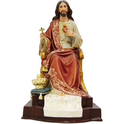 Christ the King on Throne 15" Statue, Hand Painted in South America