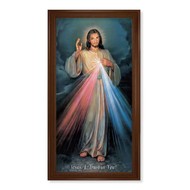 Divine Mercy Textured Art Natural Walnut Finish Fluted  Frame , 22" x 44"