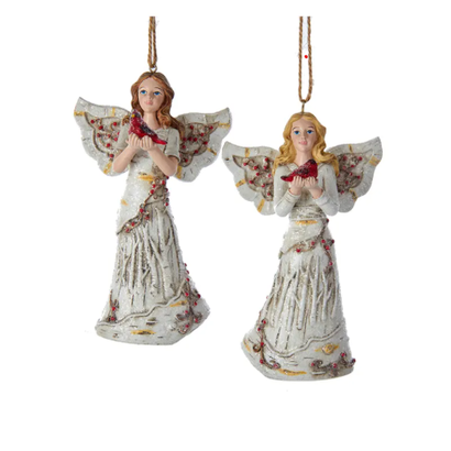 Birch Angel Holding Cardinal 5.25" Ornament