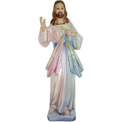 11.8" Chalkware Divine Mercy Statue In Mother of Pearl Plaster