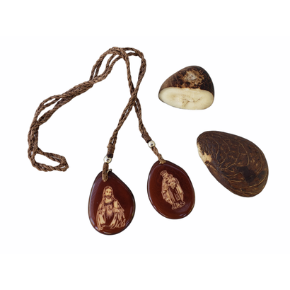 Brown Scapular Carmelites in Tagua Nut slices Made in Ecuador- Medium Brown