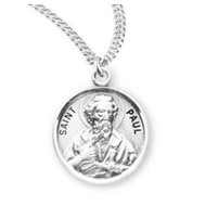 Patron St. Paul Round sterling silver medal 20" Genuine rhodium plated curb chain.