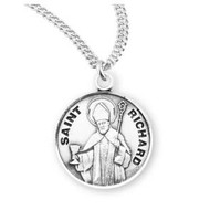 Patron St. Richard  Round sterling silver medal 20" Genuine rhodium plated curb chain.