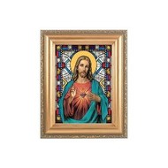 Sacred Heart, 4X6   Stained Glass Art  with 5X7" Gold Frame