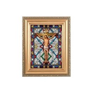 The Crucifixion, 4X6   Stained Glass Art  with 5X7" Gold Frame