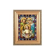 Holy Family, 4X6 Stained Glass Art  with 5X7" Gold Frame