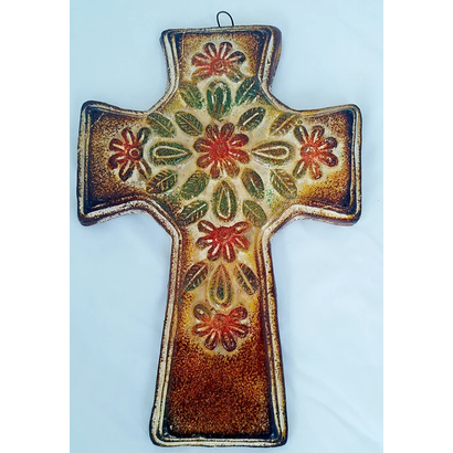 Clay Cross with Flower Bouquet, 11.5" x 7.5"