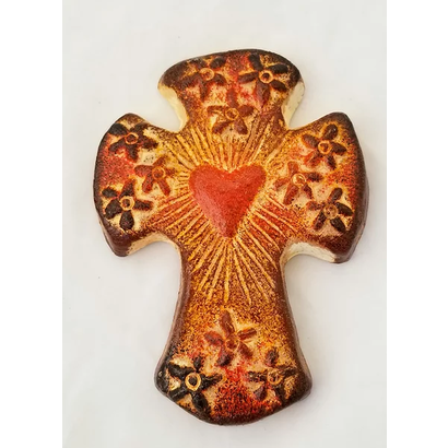 Clay Cross with Heart & Flowers, 5-3/4" x 4-1/2"
