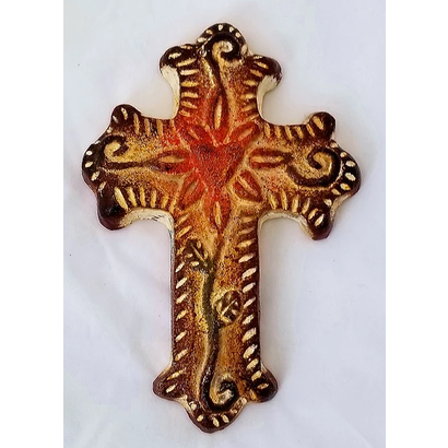 Clay Cross with Heart on a Stemmed Flower, 6-1/2" x 4-1/2"