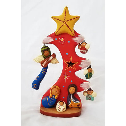 Ceramic Christmas Tree with Musical Angels, Red