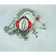 An Our Lady of Guadalupe Box in Red Enamel Rosary