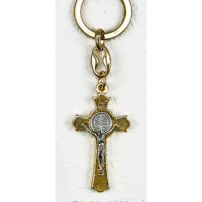 St. Benedict Gold/Silver Tone Keyring, 2" Made in Italy
