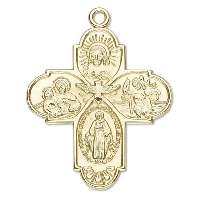 14kt Gold Four Way Cross w/ 14kt Gold Jump Ring Boxed