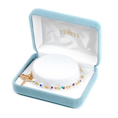 6mm Genuine Finest Aurora Swarovski Crystal Bead Rosary on 14kt Gold Bracelet
