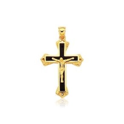 Black onyx cross pendant 14k yellow gold