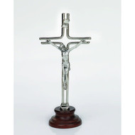 Silver tone Italian Standing 5 1/2" Crucifix On Wood Base