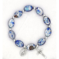 Murano Oval Glass beads- Dark Blue  With Miraculous Medal and Crucifix.