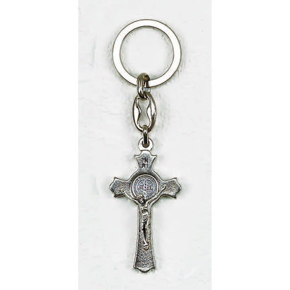 2" Silver Tone Saint Benedict Cross Key Chain