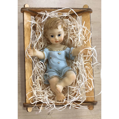 Baby Jesus Resin Statue 12 cm (5") with Wooden Cradle