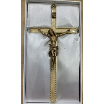 7" Pearlized Enamel Cross with Gold Plating & Gold Corpus