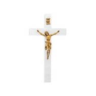 7" Pearlized White Cross with Gold Plated Corpus, Made in USA