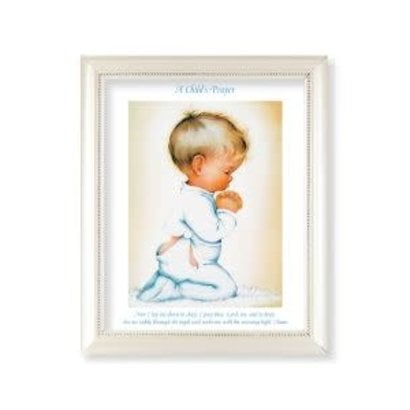 White Pearlescent Frame with an 8" x 10" Print: A Child's Prayer (Boy)