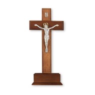 10" Walnut Crucifix W/Salerni Silver Corpus, Made in USA