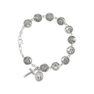 Antique Silver Rose Bud Rosary Bracelet 7", 7mm  Bead