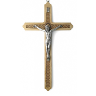 Crucifix Light Brown Wood 12" With Brown Design