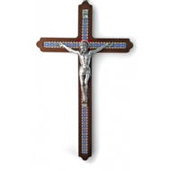 Crucifix Dark Brown Wood 12" With Blue Design
