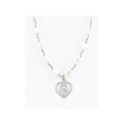 6mm White Heart Necklace with White Outline Shape Miraculous Medal