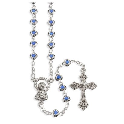 4mm Blue Colored Heart Shape Rosary in Heart Schape Box