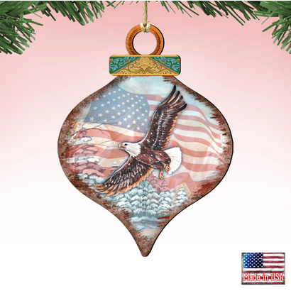 American Eagle Drop Wood Ornament