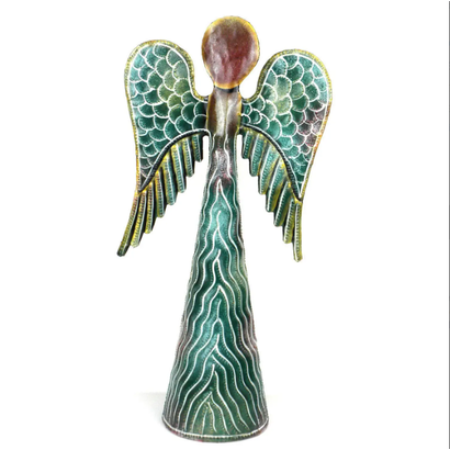 Standing Angel Haitian Metal Drum Sculpture, 12" Tall , - Made in Kenya