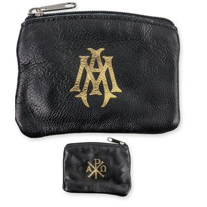 Black sheepskin Leather Rosary Case