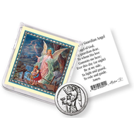 Guardian Angel for Protection Pocket Coin with a Holy Card in a Clear Pouch
