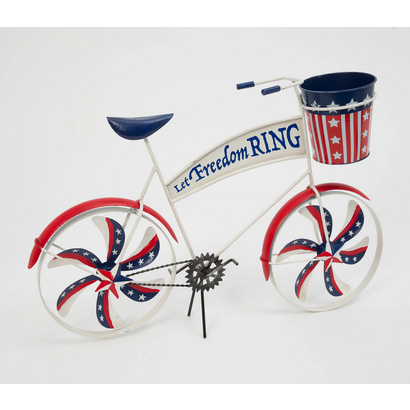 21.6"L Metal Americana Bicycle Planter w/Spinning Spokes