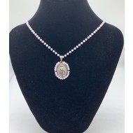 Miraculous Medal Silver Plated Surrounded By Light Pink Beads on a Delicate Beaded Chain